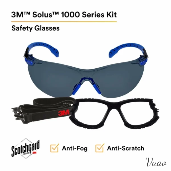 3M Solus Kit de Gafas Serie 1000, S1102SGAF-KT, Mica Gris Anti-Empa?o Scotchgard con Patillas, Banda El?stica y Junta ...