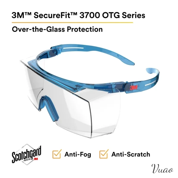 Sobrelentes 3M SecureFit 3700, SF3701AS, Transparente, Antirrayaduras, Patilla Azul, 10 por Caja