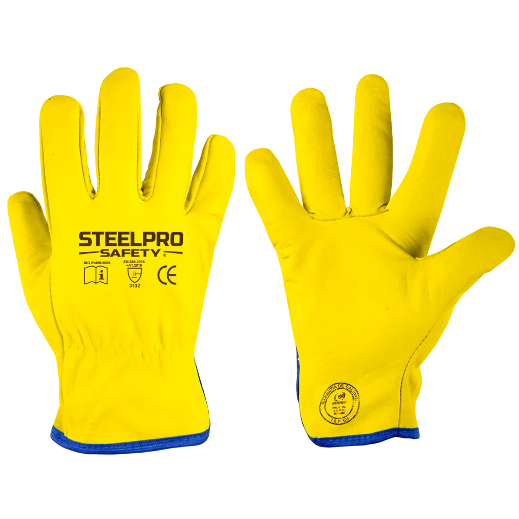 Guante cuero puño corto amarillo, Steelpro
