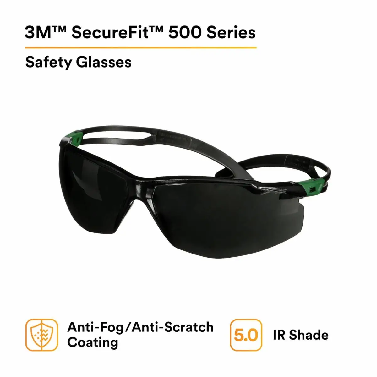 Lentes de Seguridad 3M SecureFit 500 SF550AF-GRN, Negro/Verde