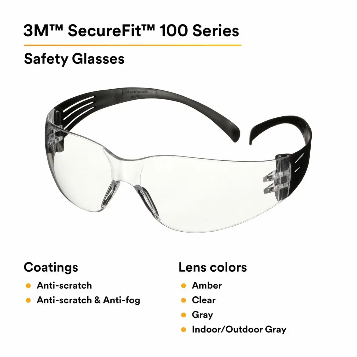 Lentes de Seguridad 3M SecureFit Serie 100 SF101AF-BLK, Negro