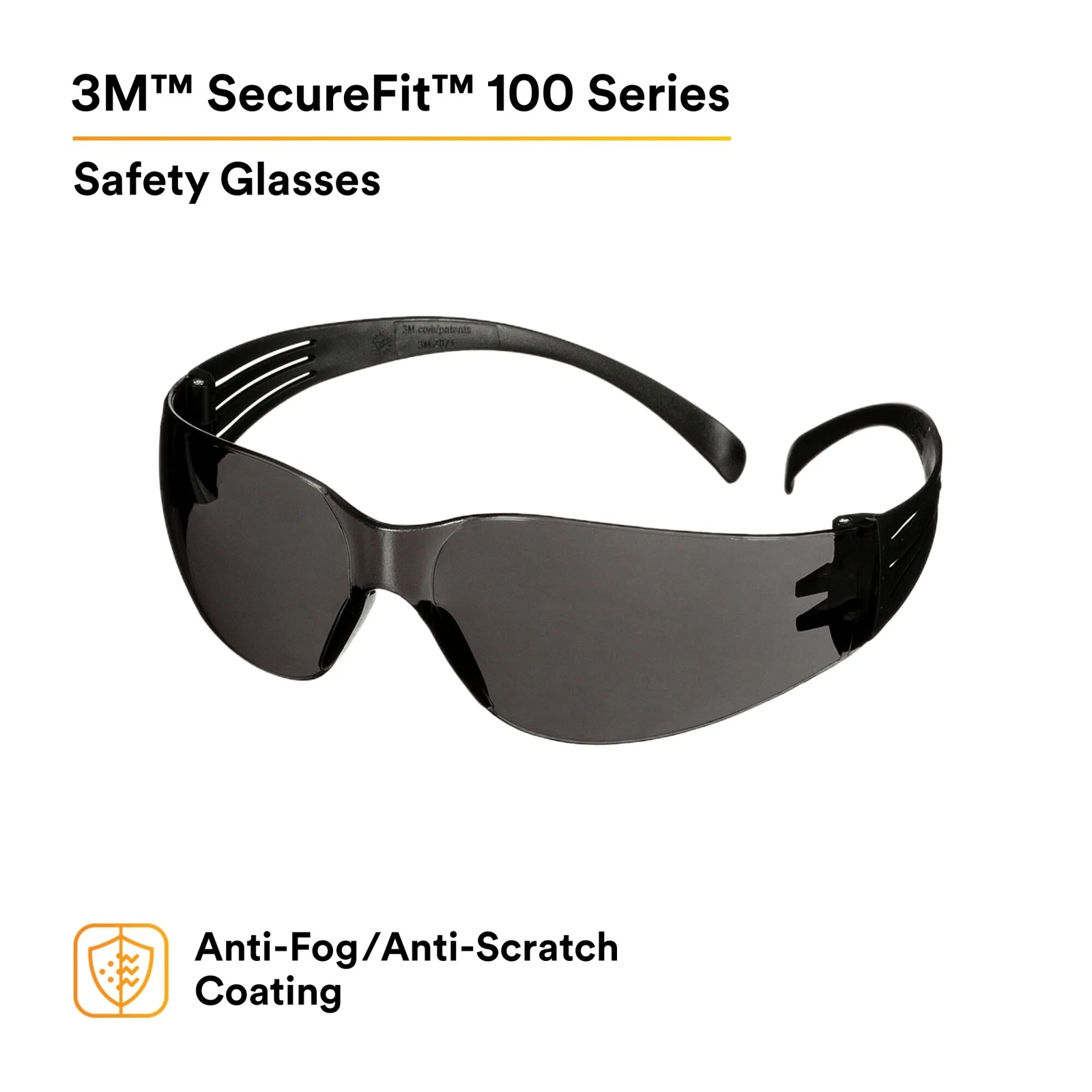 Lentes de Seguridad 3M SecureFit Serie 100 SF102AF-BLK, Patillas Negras