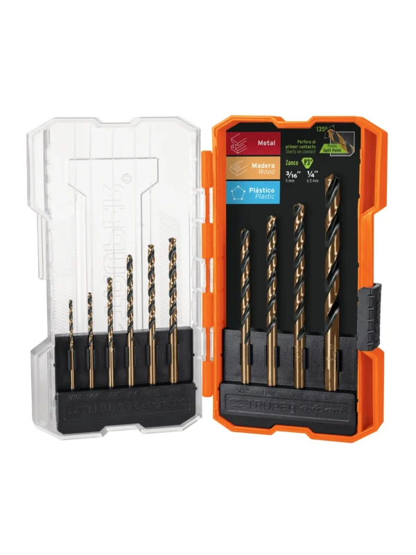 Juego de 10 brocas HSS para metal en estuche, Truper Expert, JBAV-10