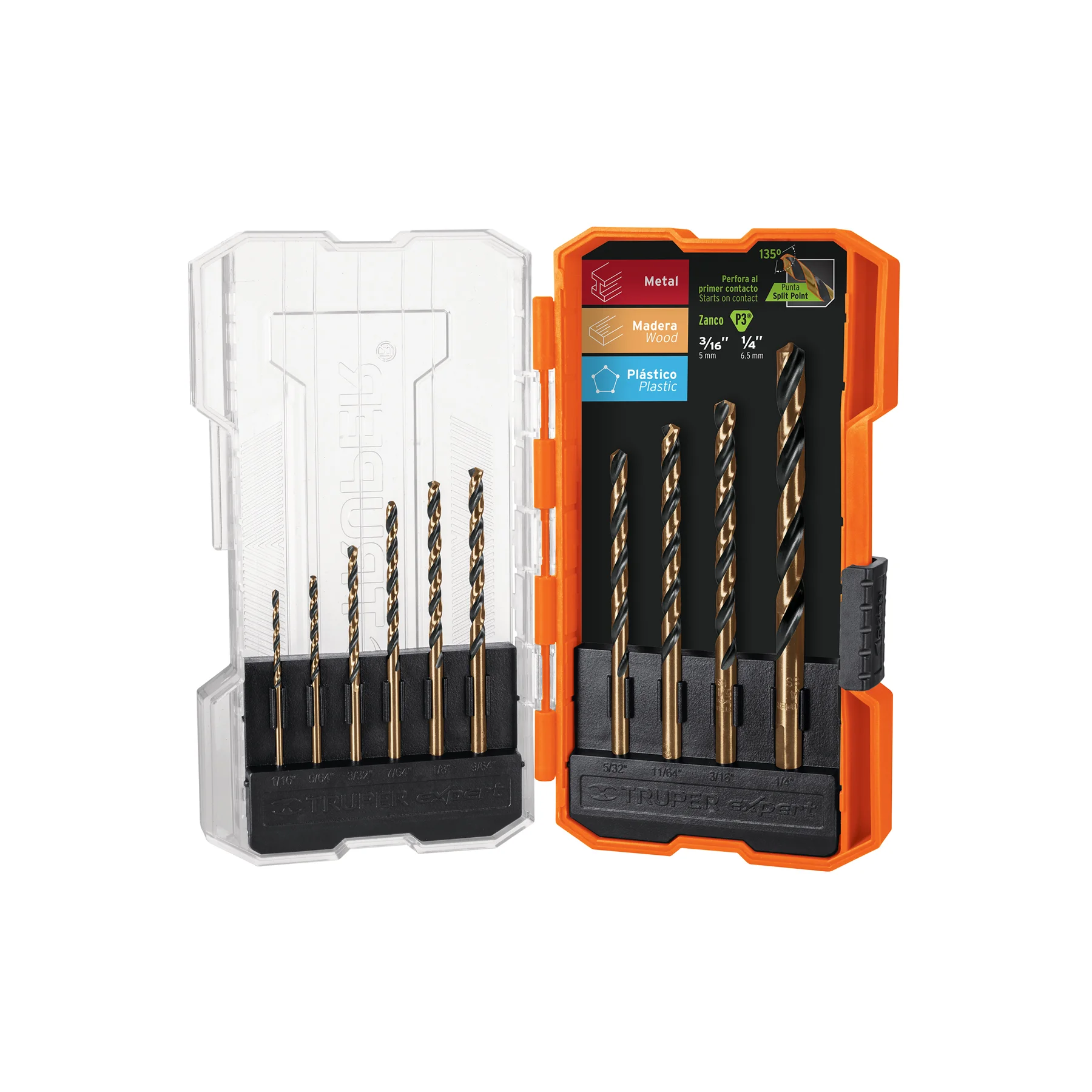 Juego de 10 brocas HSS para metal en estuche, Truper Expert, JBAV-10