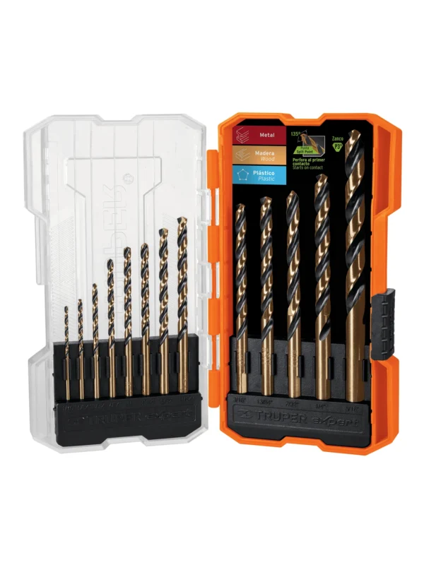Juego de 13 brocas HSS para metal en estuche, Truper Expert, JBAV-13