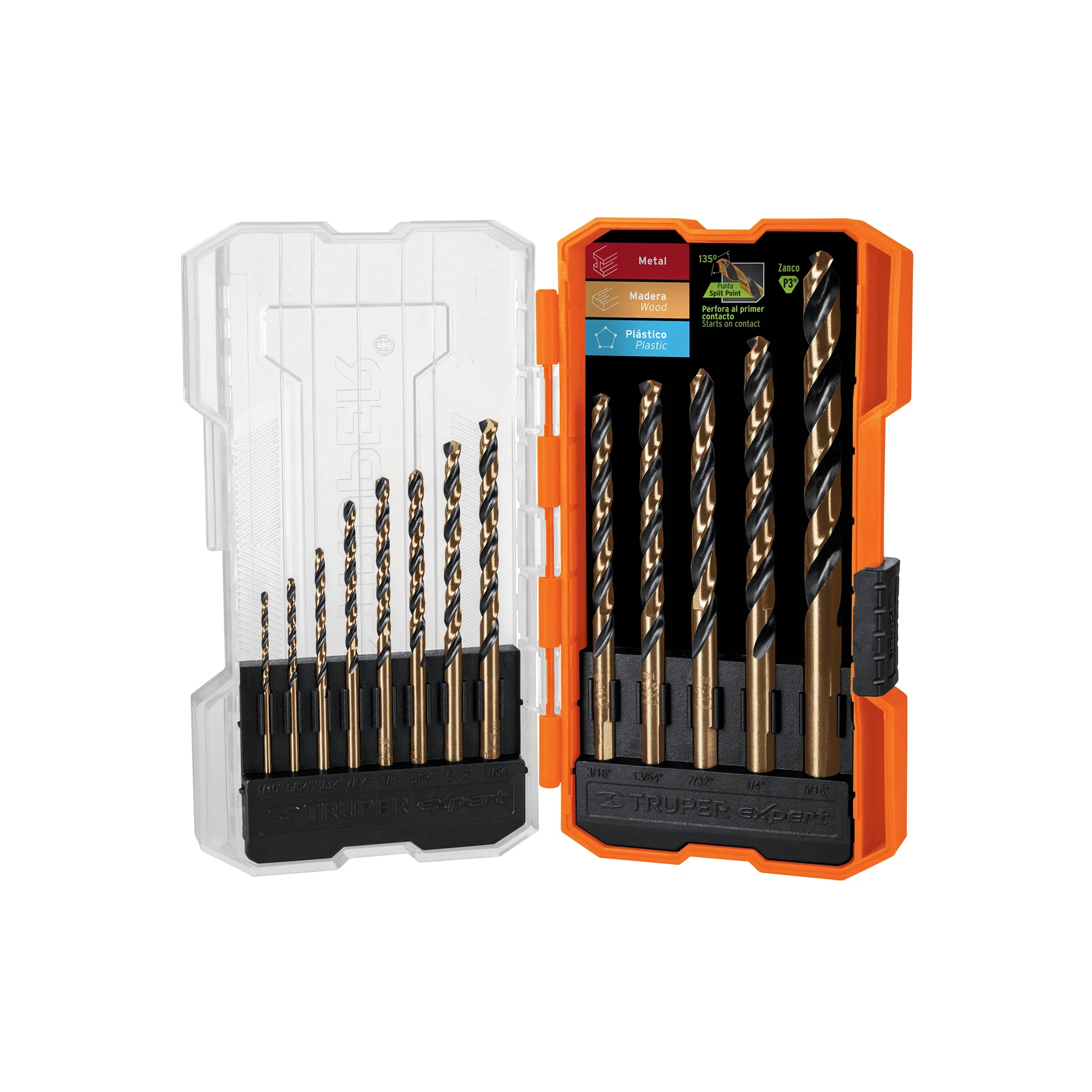 Juego de 13 brocas HSS para metal en estuche, Truper Expert, JBAV-13