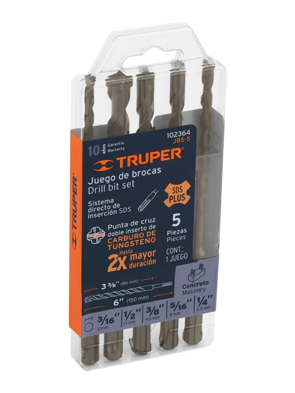 JBS-5 Juego de brocas para concreto SDS Plus, Truper, JBS-5