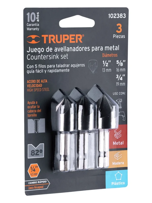 JAV-3 Juego de avellanadores HSS, Truper, JAV-3