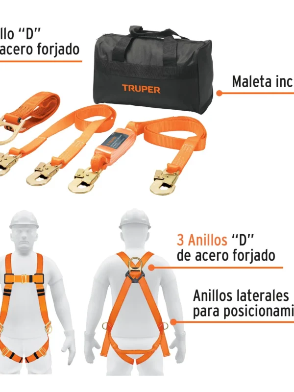 Kit contra caidas con Arnes de tres anillos ARN-KIT-3, Truper