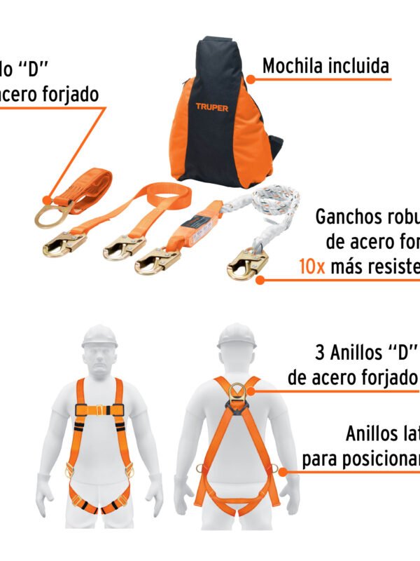 Kit contra caidas, Arnes de tres anillos, ANSI, ARN-KIT-3A