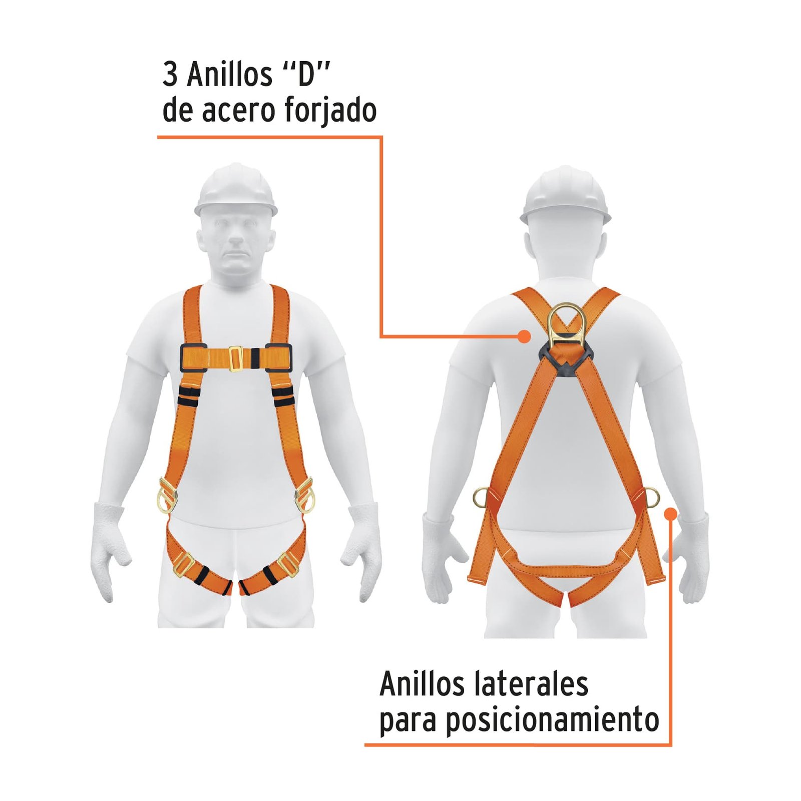 Arnes de cuerpo completo anillos, laterales, ANSI, Truper, ARN-5436
