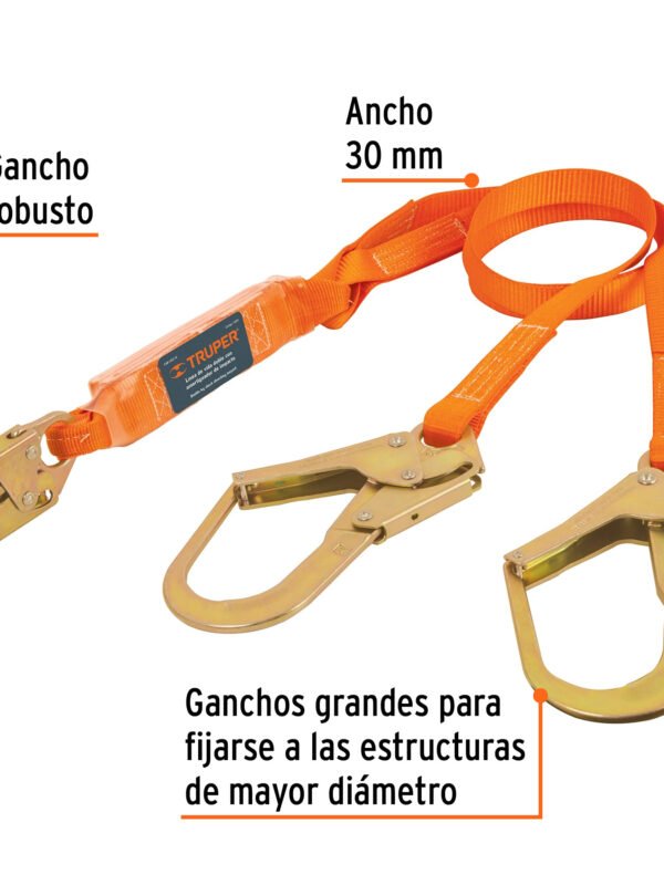 Linea de vida con amortiguador doble brazo gancho grande, ANSI, CAB-5432-18-A
