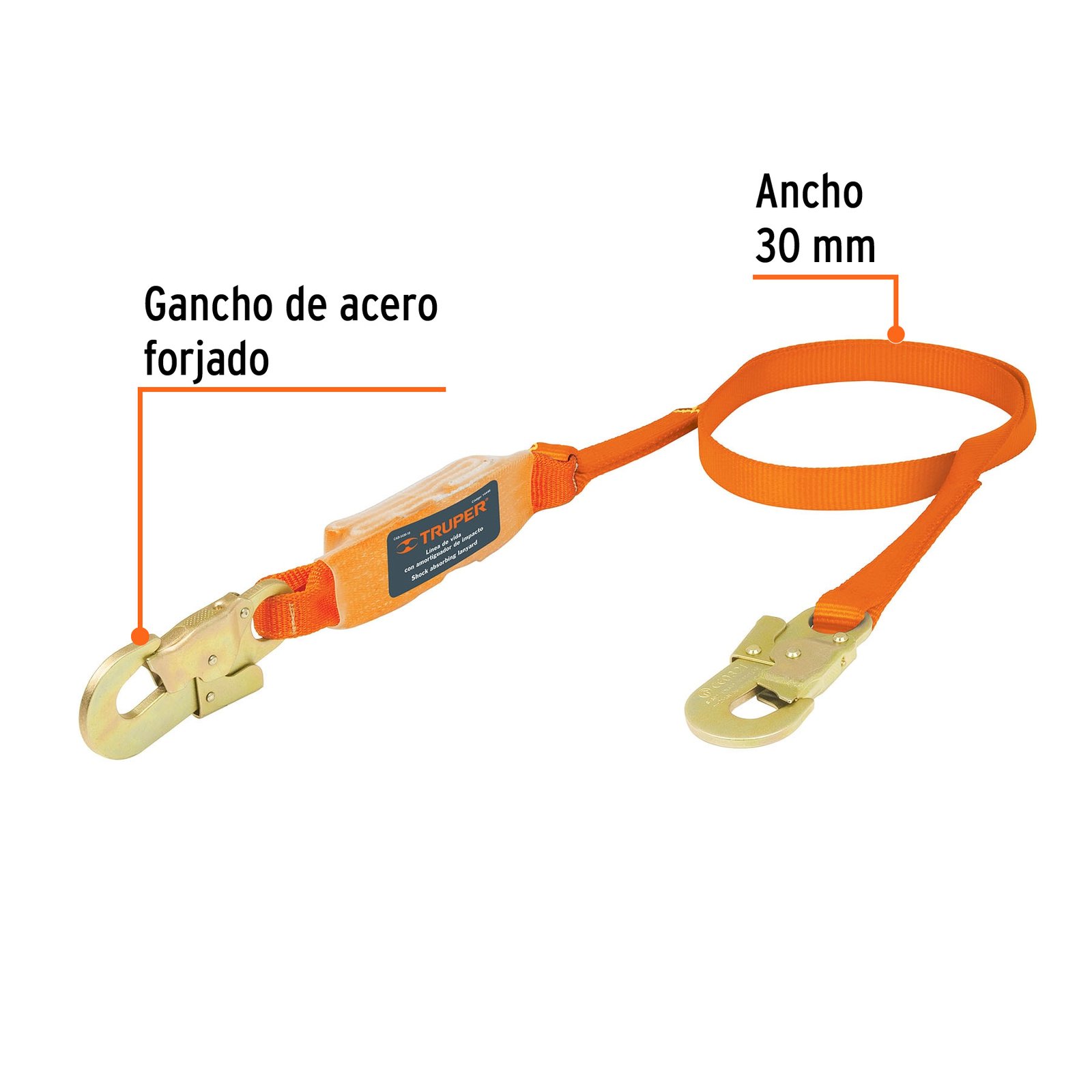 Linea de vida 1.8 cinta poliester con amortiguador, CAB-5430-18