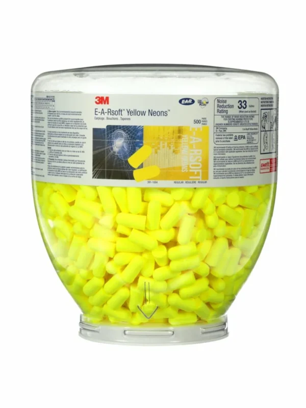 3M E-A-Rsoft Yellow Neons One Touch Tapones Auditivos de Repuesto, 391-1004, Sin Cordon, Tamaño Reguiar, 2000 Pares/Caja