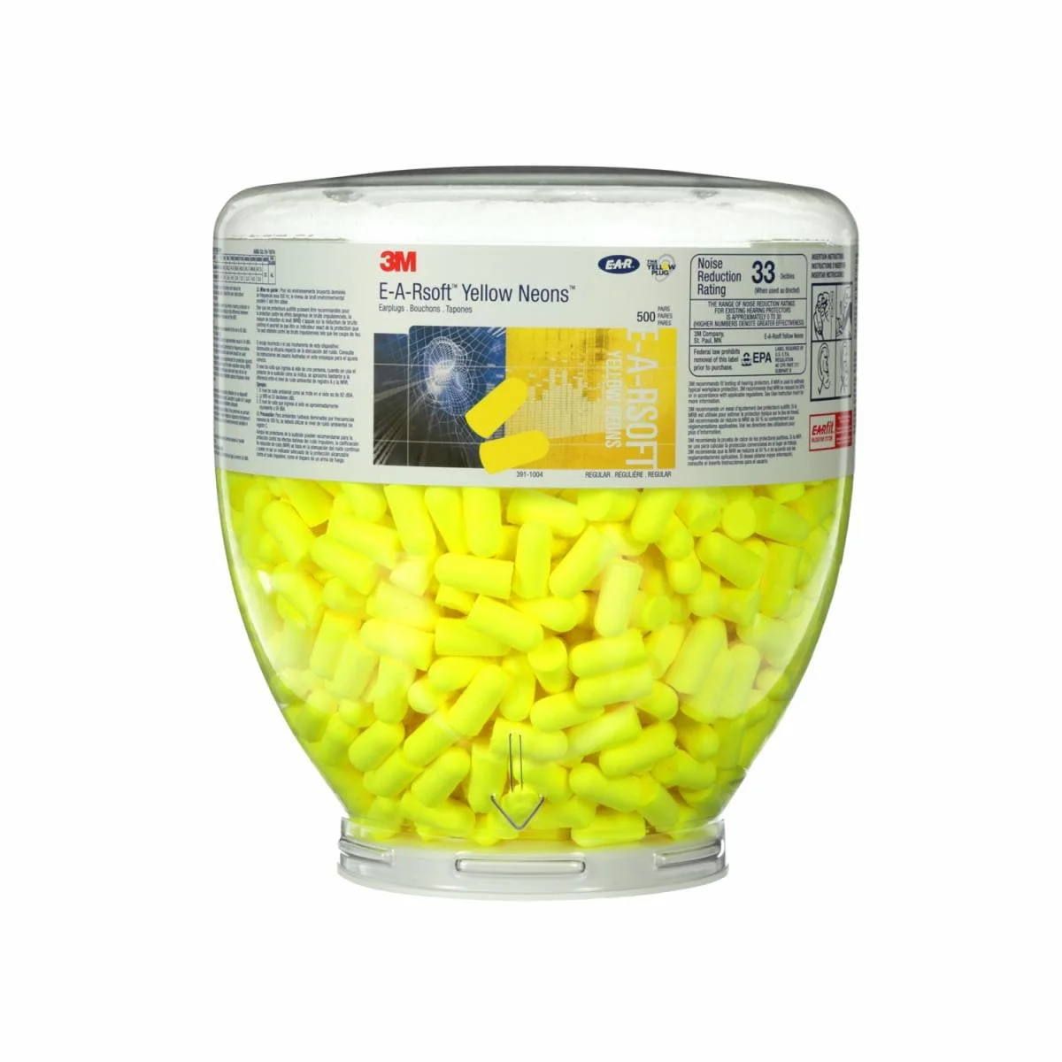 3M E-A-Rsoft Yellow Neons One Touch Tapones Auditivos de Repuesto, 391-1004, Sin Cordon, Tamaño Reguiar, 2000 Pares/Caja