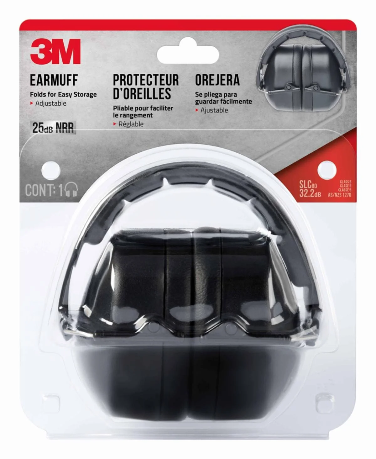 3M Orejera Plegable 90563H1-DC, Negro, orejeras estuche