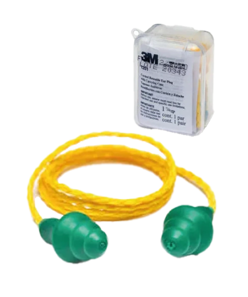 3M Tapon Auditivo Reutilizable con Cordon verde 1201, con caja 500PR
